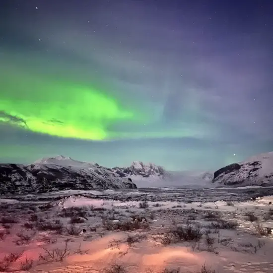 Aurora borealis on Skaftafell National Park